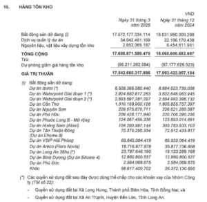 Hàng tông kho NLG Q1/2025 